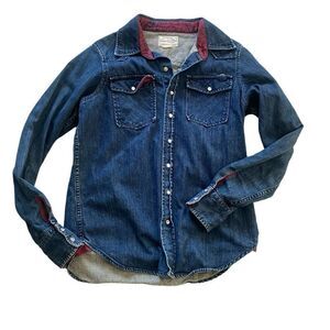 Robert Mondavi Crawford Denim Western Pearl Snap sz XS Wine Button Up Shirt Top